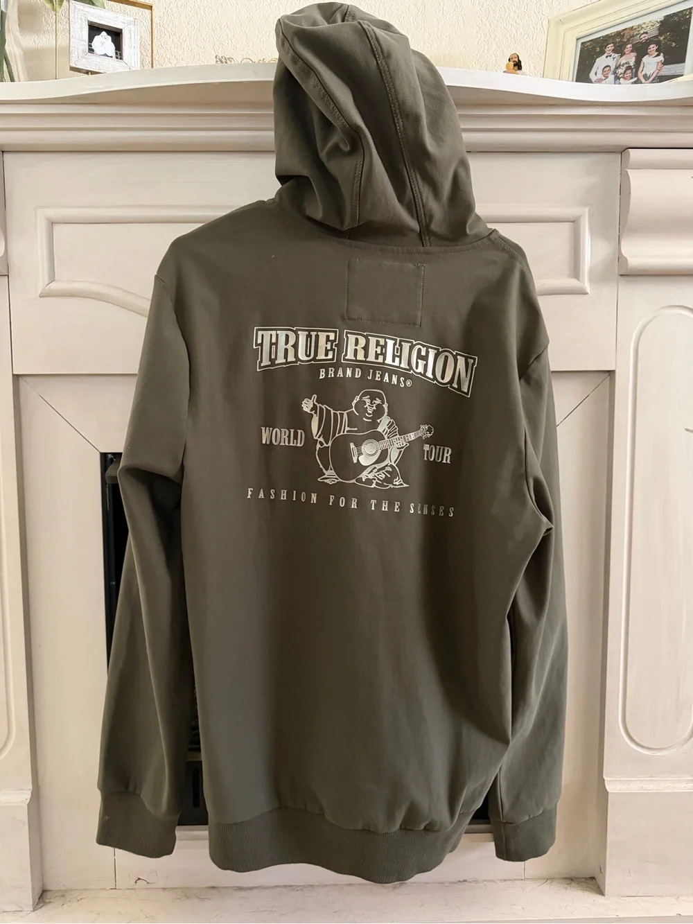 True Religion Olive Green Graphic Hoodie with Buddha Logo